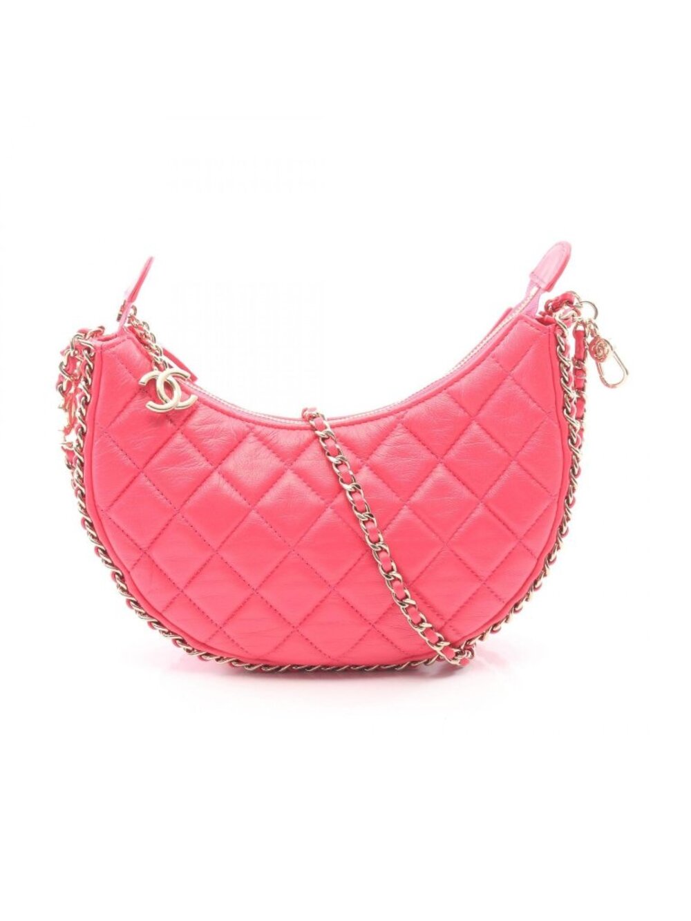 Chanel Shoulder Bag Quilted Small Hobo Fuchsia Pink Lambskin Chain